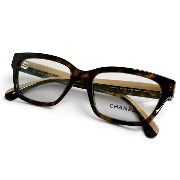 Pristine CHANEL Glasses Rectangle Shape Optical COCO Mark Rhinestone 3503-B