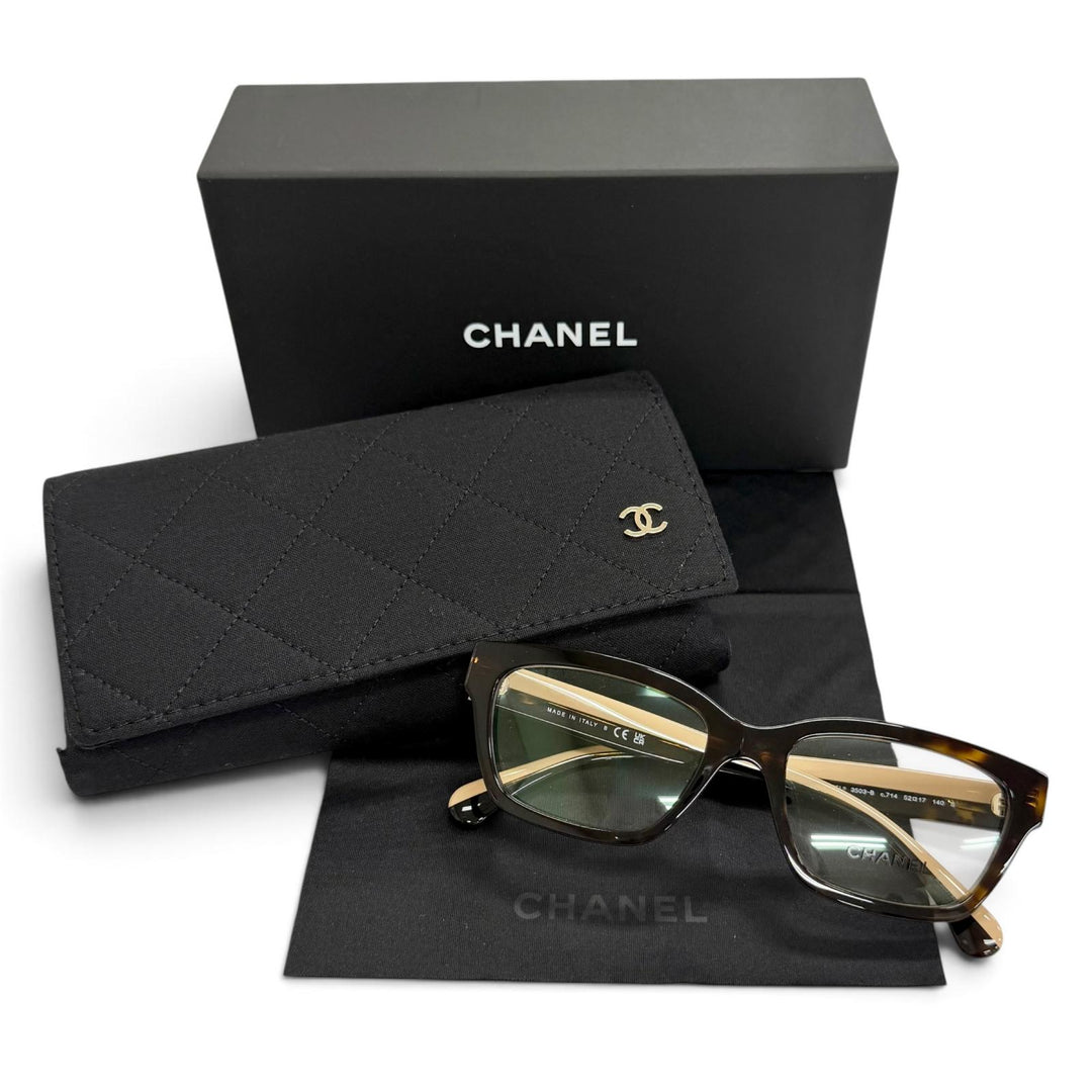 Pristine CHANEL Glasses Rectangle Shape Optical COCO Mark Rhinestone 3503-B