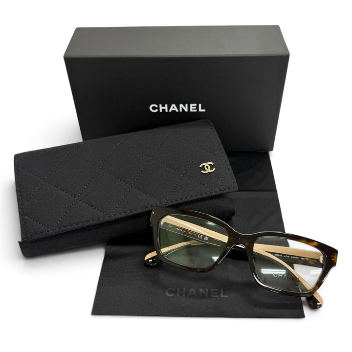 Pristine CHANEL Glasses Rectangle Shape Optical COCO Mark Rhinestone 3503-B