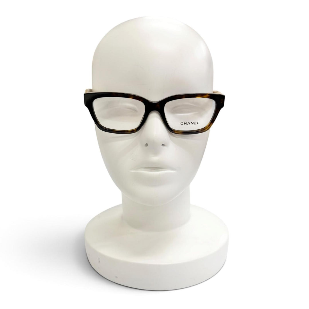 Pristine CHANEL Glasses Rectangle Shape Optical COCO Mark Rhinestone 3503-B