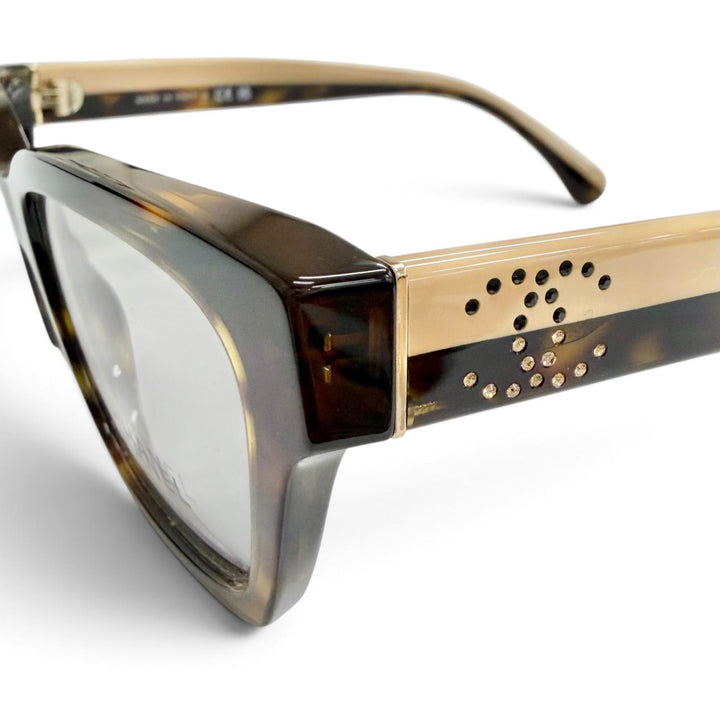 Pristine CHANEL Glasses Rectangle Shape Optical COCO Mark Rhinestone 3503-B