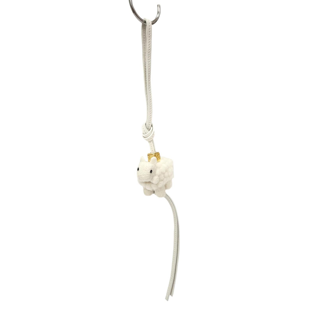 Excellent LOEWE Bag charm Sheep, anagram cube, felt, calf leather Ivory felt