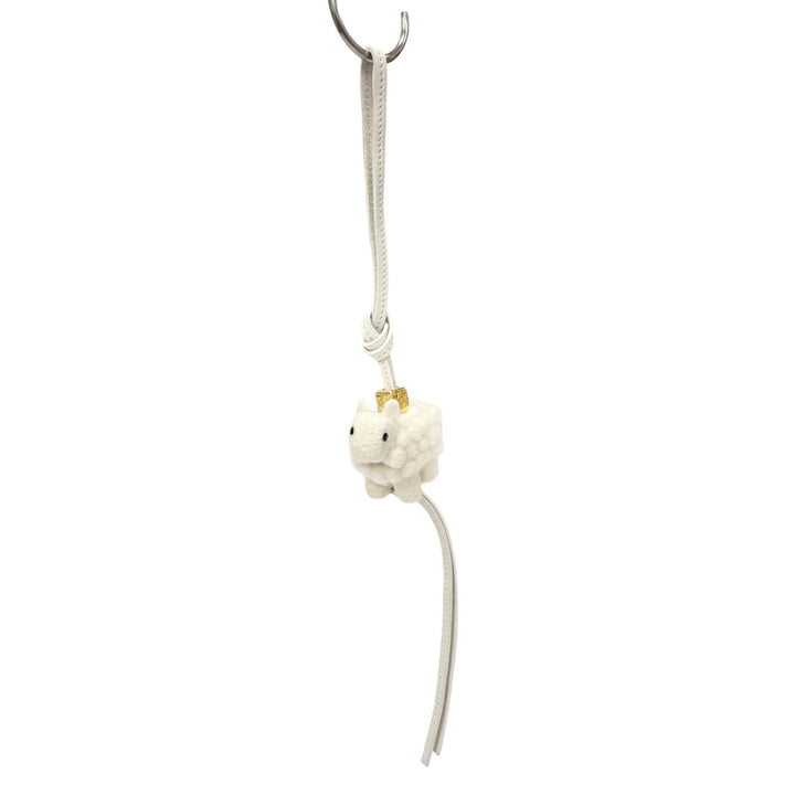 Excellent LOEWE Bag charm Sheep, anagram cube, felt, calf leather Ivory felt