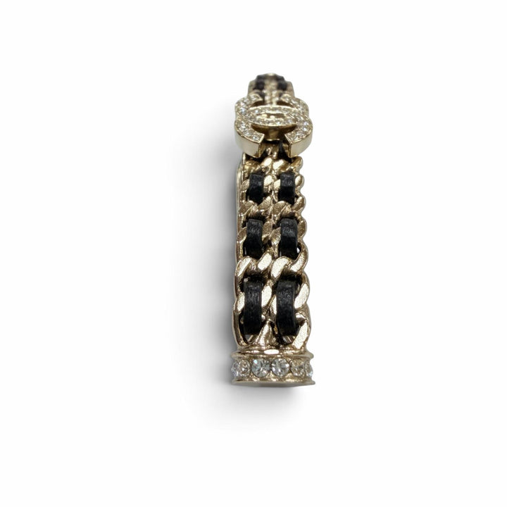 Excellent CHANEL Valletta COCO Mark Rhinestone Leather Hair Accessory gold B21B