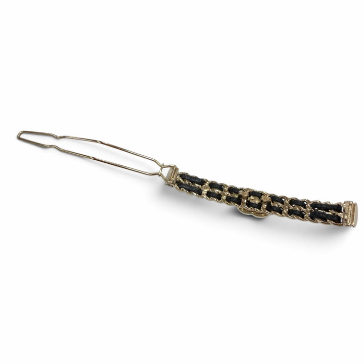 Excellent CHANEL Valletta COCO Mark Rhinestone Leather Hair Accessory gold B21B