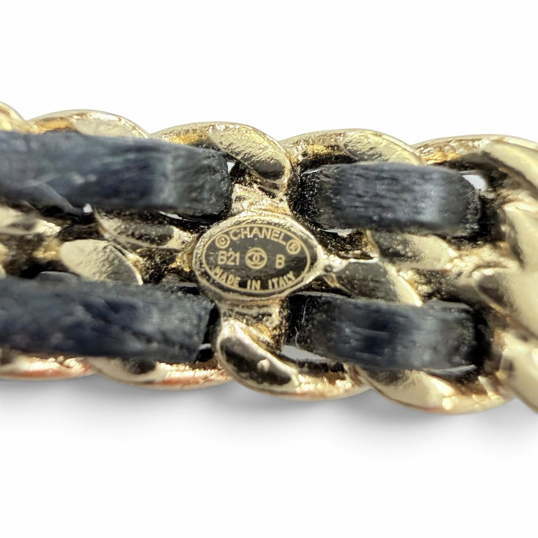 Excellent CHANEL Valletta COCO Mark Rhinestone Leather Hair Accessory gold B21B