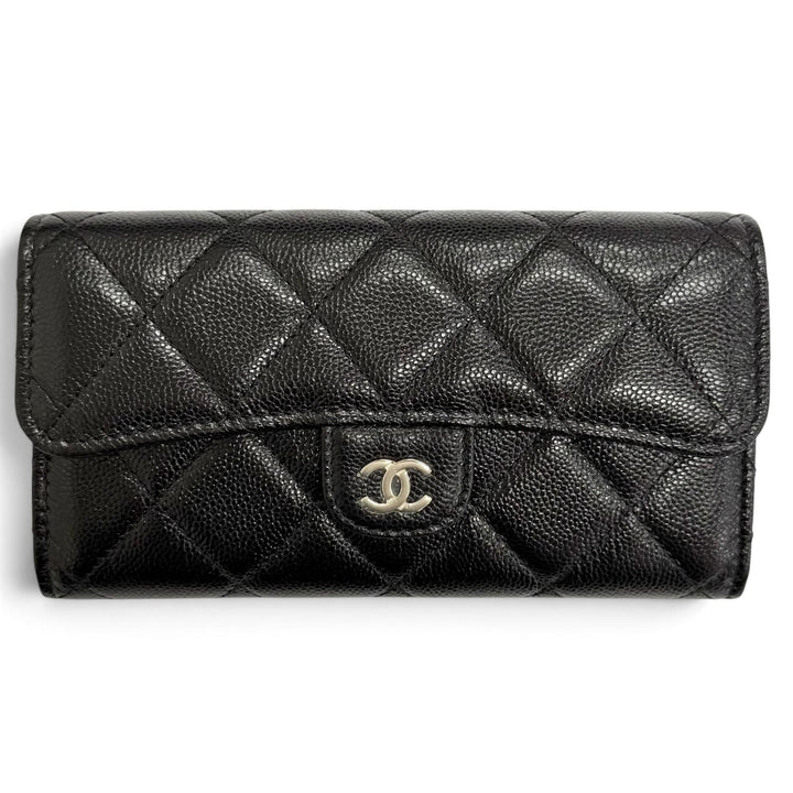 Pristine CHANEL Matelassé COCO Mark Leather Flap Wallet black Caviar skin Women