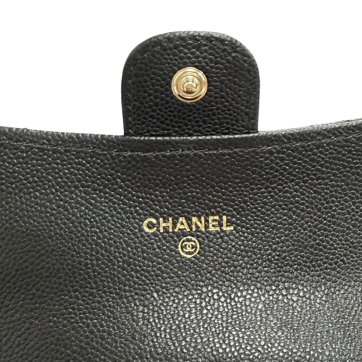 Pristine CHANEL Matelassé COCO Mark Leather Flap Wallet black Caviar skin Women