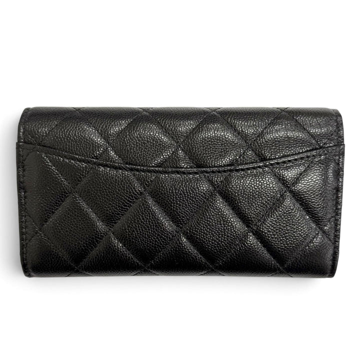 Pristine CHANEL Matelassé COCO Mark Leather Flap Wallet black Caviar skin Women