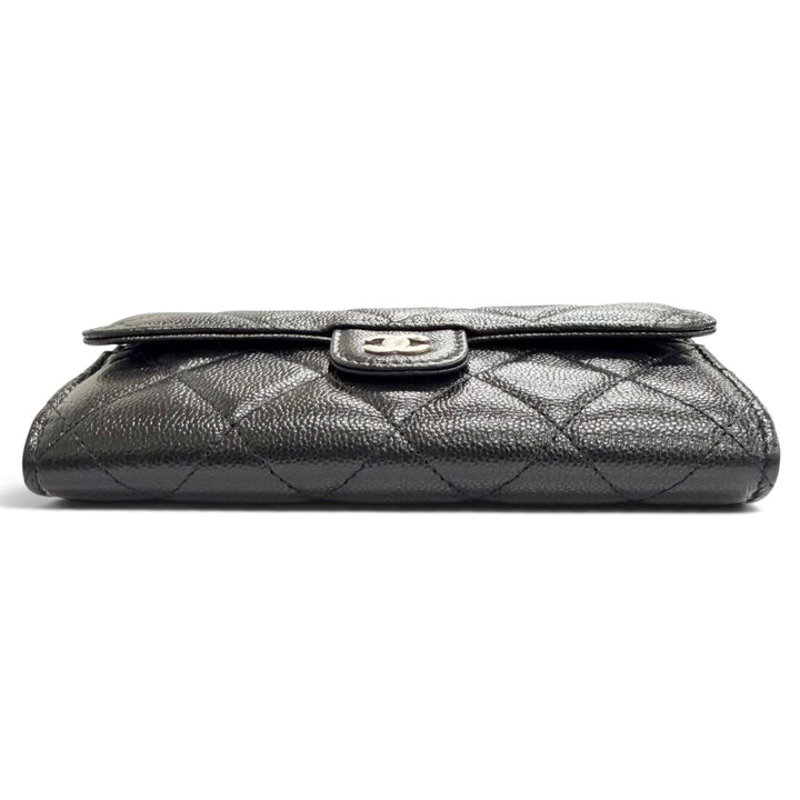 Pristine CHANEL Matelassé COCO Mark Leather Flap Wallet black Caviar skin Women