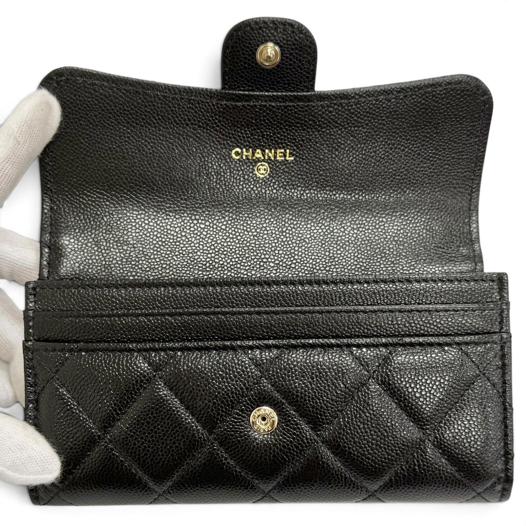 Pristine CHANEL Matelassé COCO Mark Leather Flap Wallet black Caviar skin Women
