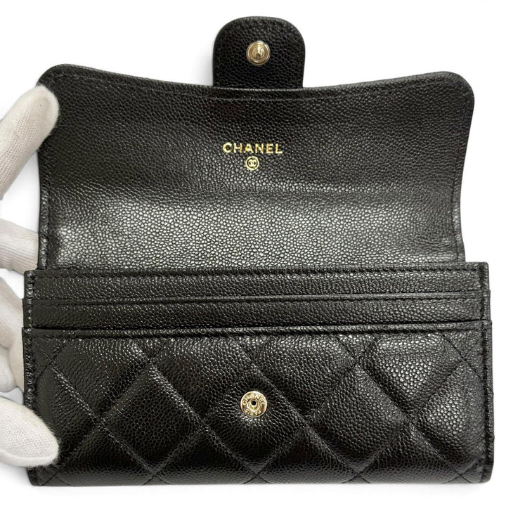 Pristine CHANEL Matelassé COCO Mark Leather Flap Wallet black Caviar skin Women