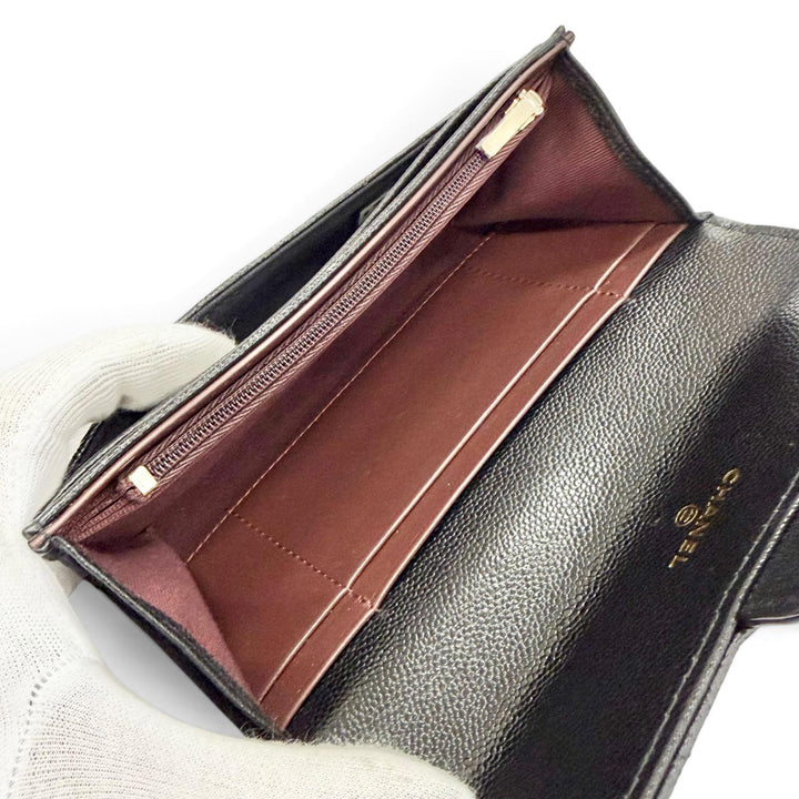 Pristine CHANEL Matelassé COCO Mark Leather Flap Wallet black Caviar skin Women