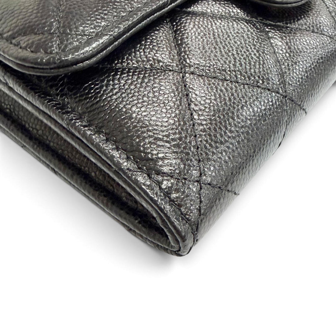 Pristine CHANEL Matelassé COCO Mark Leather Flap Wallet black Caviar skin Women