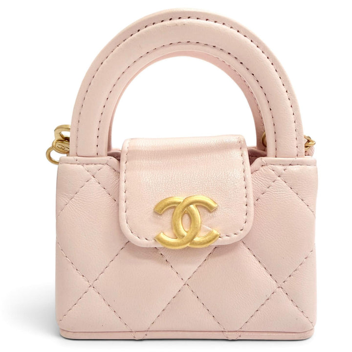 Great CHANEL Bag charm COCO Mark Mini Kelly Micro Matelassé Leather pink