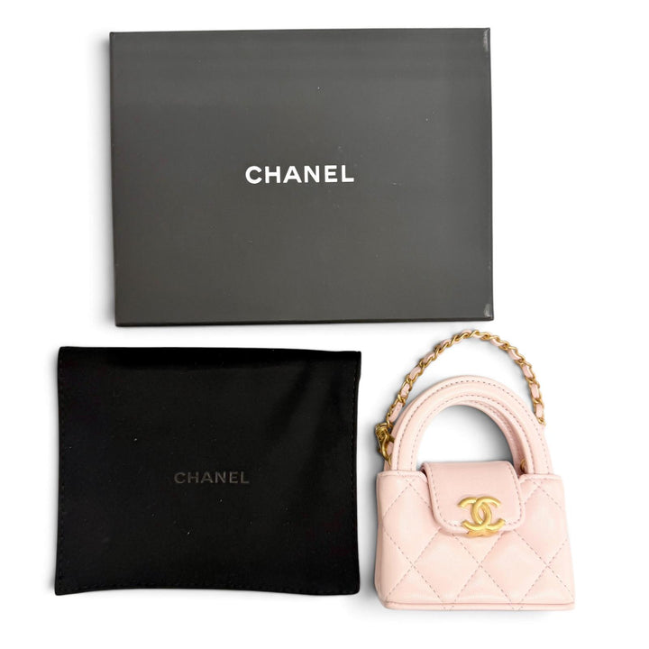 Great CHANEL Bag charm COCO Mark Mini Kelly Micro Matelassé Leather pink