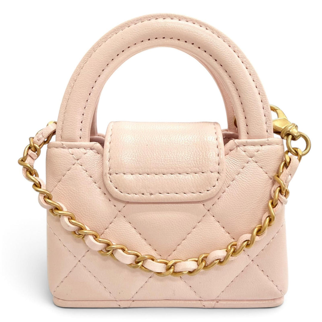 Great CHANEL Bag charm COCO Mark Mini Kelly Micro Matelassé Leather pink