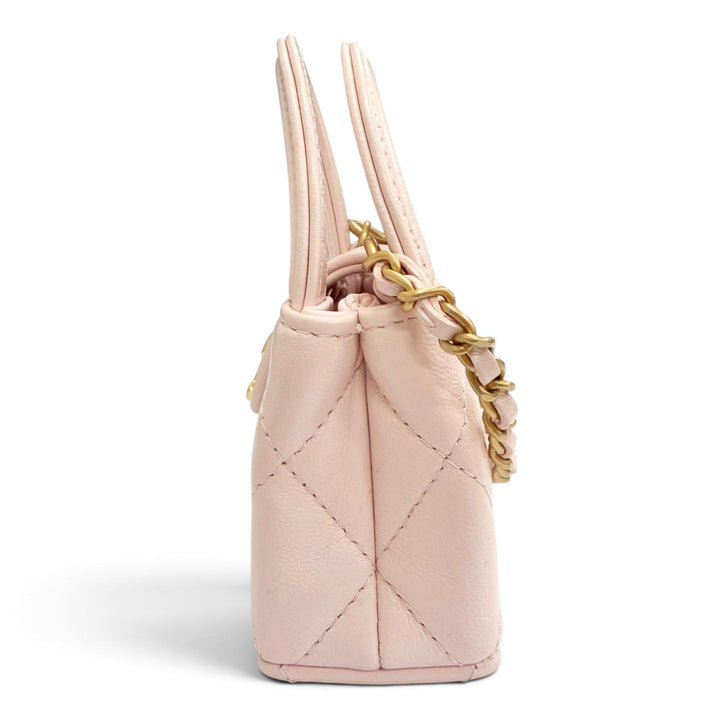 Great CHANEL Bag charm COCO Mark Mini Kelly Micro Matelassé Leather pink