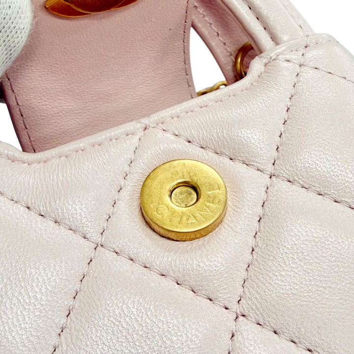 Great CHANEL Bag charm COCO Mark Mini Kelly Micro Matelassé Leather pink