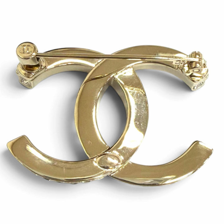 Excellent CHANEL Brooch COCO Mark B23B gold Rhinestone Women
