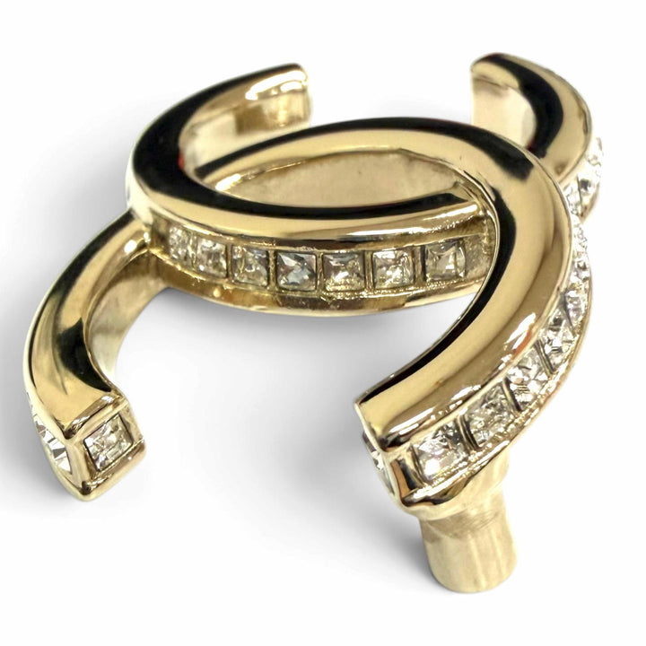 Excellent CHANEL Brooch COCO Mark B23B gold Rhinestone Women