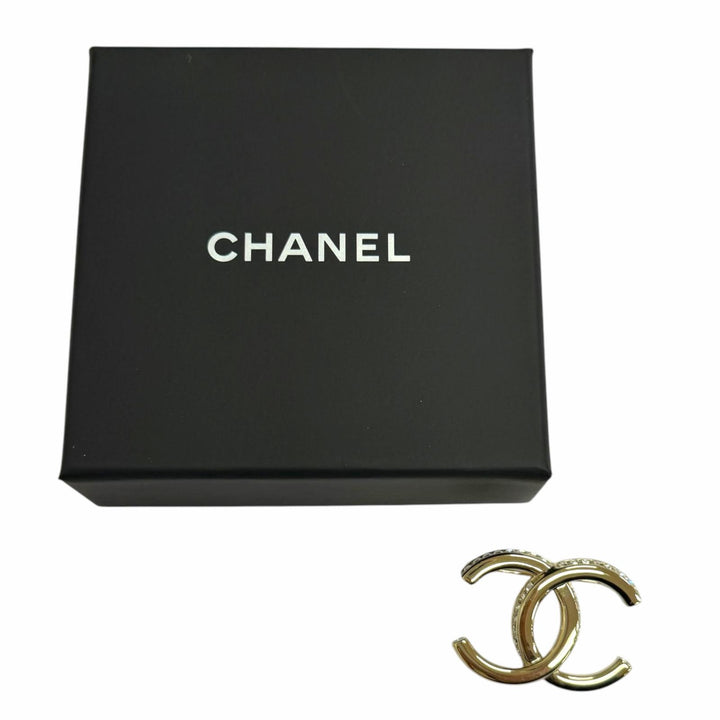 Excellent CHANEL Brooch COCO Mark B23B gold Rhinestone Women