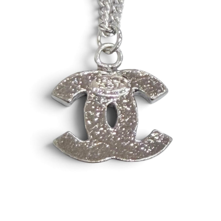 Excellent CHANEL Necklace COCO Mark rhinestone Silver ー Women 06P