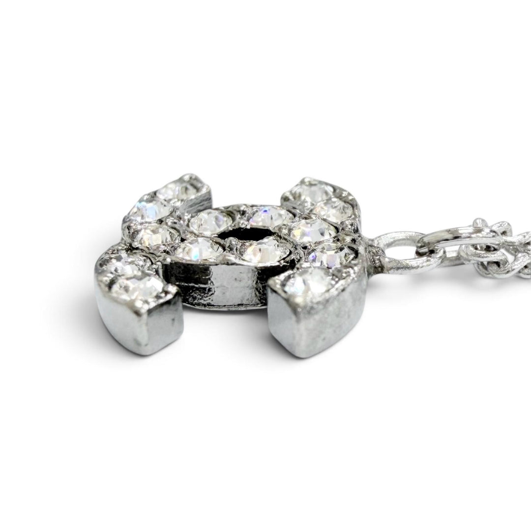 Excellent CHANEL Necklace COCO Mark rhinestone Silver ー Women 06P