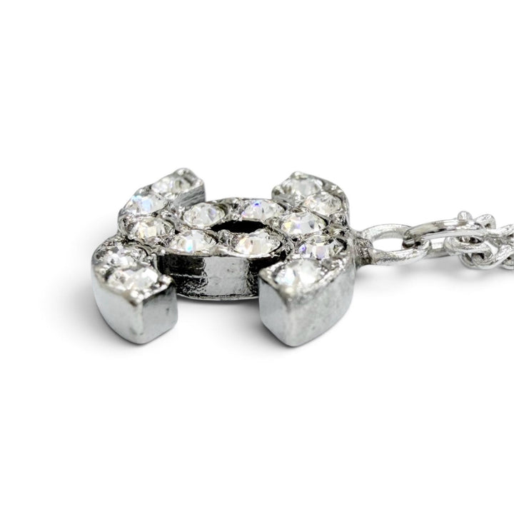 Excellent CHANEL Necklace COCO Mark rhinestone Silver ー Women 06P