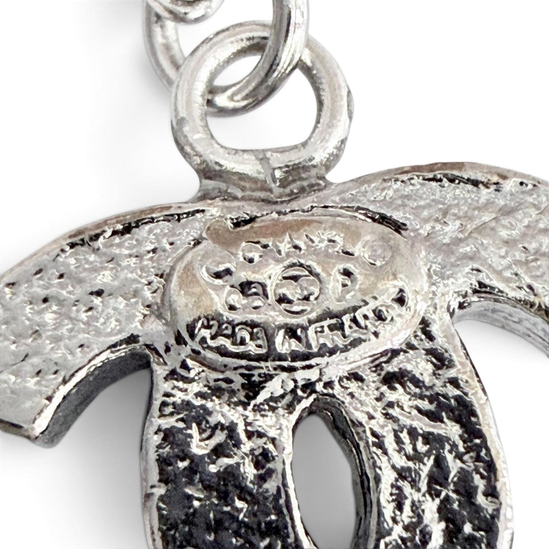 Excellent CHANEL Necklace COCO Mark rhinestone Silver ー Women 06P