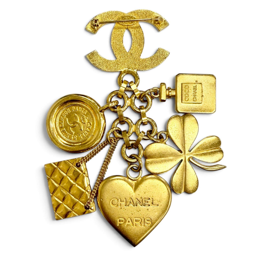 Great CHANEL Brooch COCO Mark Clover Perfume Bottle Logo Heart Coin Motif 96P