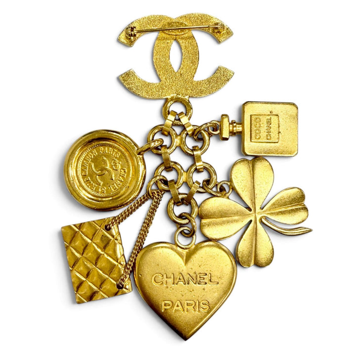 Great CHANEL Brooch COCO Mark Clover Perfume Bottle Logo Heart Coin Motif 96P