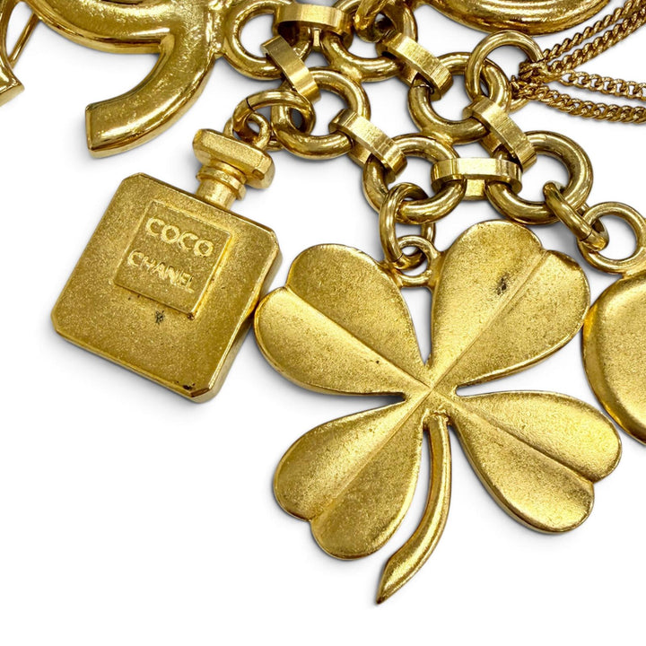 Great CHANEL Brooch COCO Mark Clover Perfume Bottle Logo Heart Coin Motif 96P