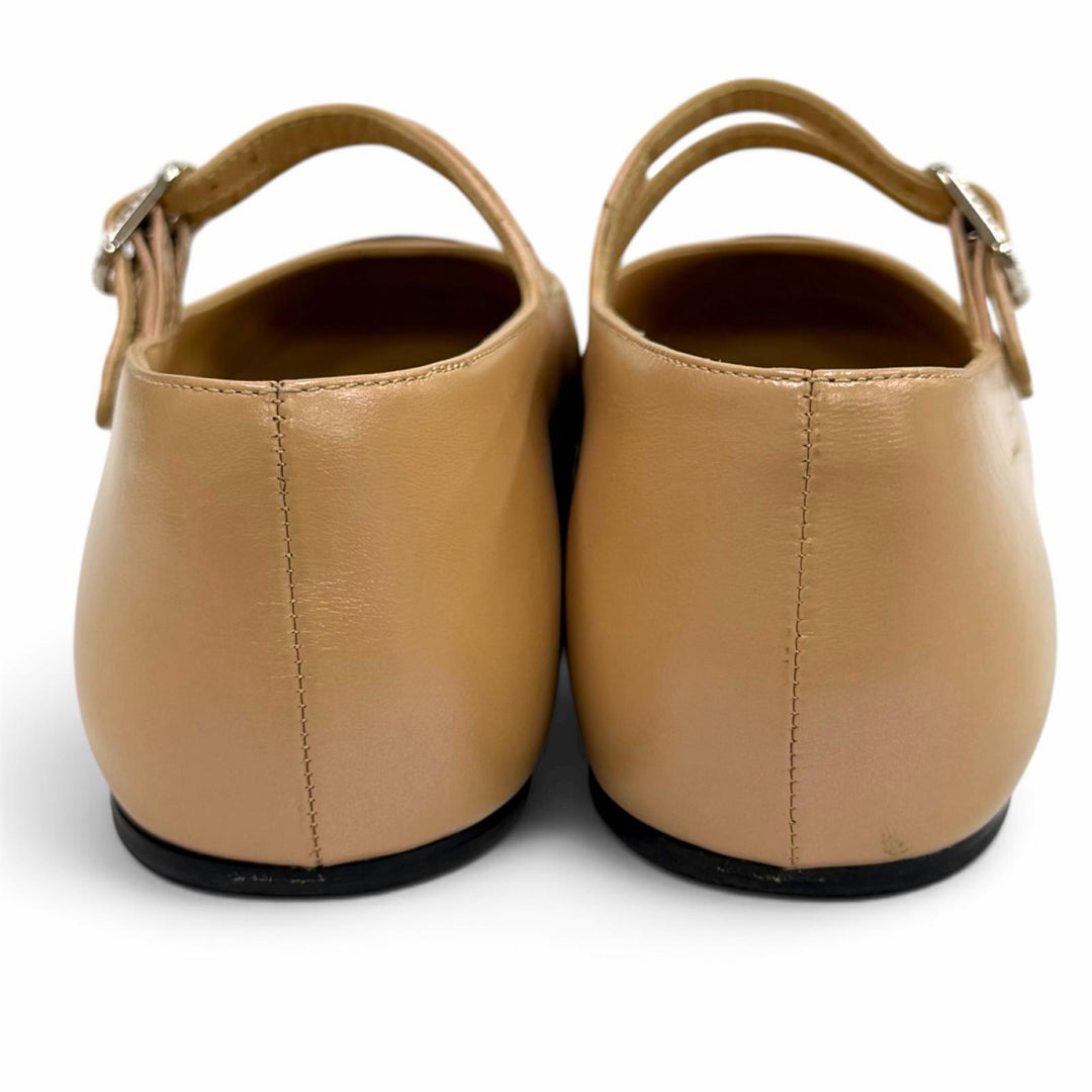 Great CHANEL pumps COCO Mark Mary Jane Leather Flats beige leather 35.5 G45697
