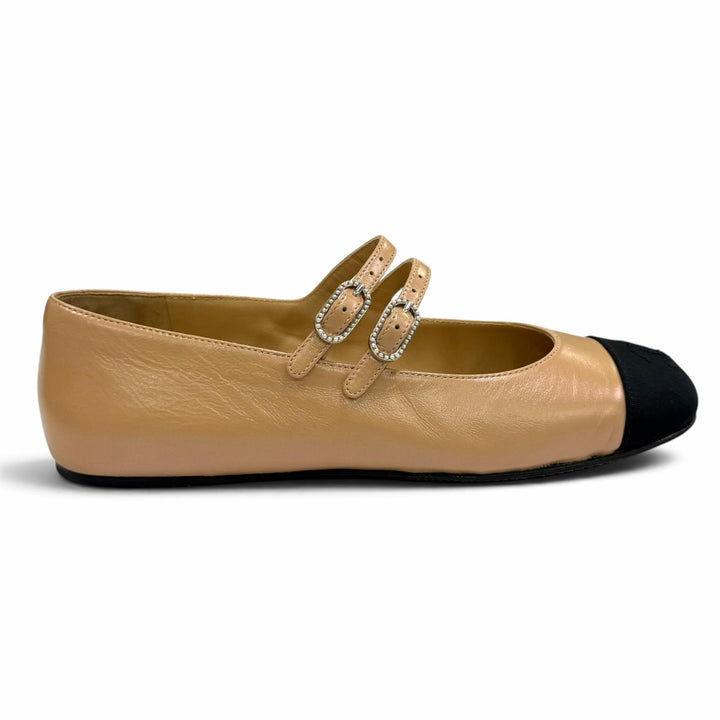 Great CHANEL pumps COCO Mark Mary Jane Leather Flats beige leather 35.5 G45697