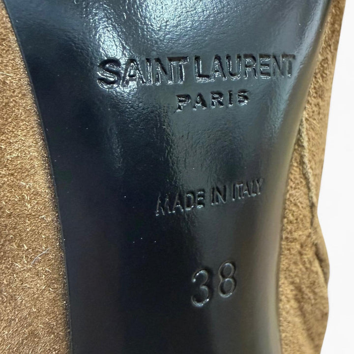 Excellent SAINT LAURENT short boots Side zip belt, suede leather Brown 38 529331