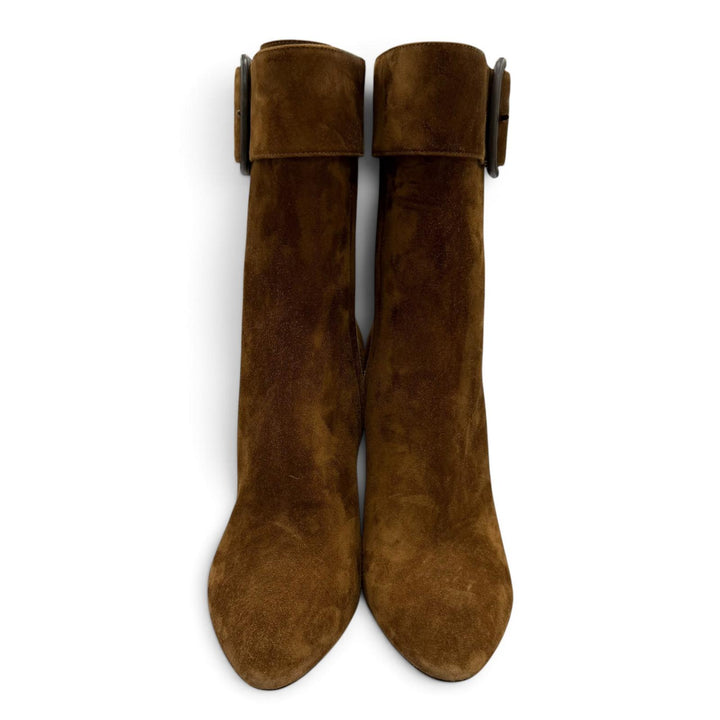 Excellent SAINT LAURENT short boots Side zip belt, suede leather Brown 38 529331