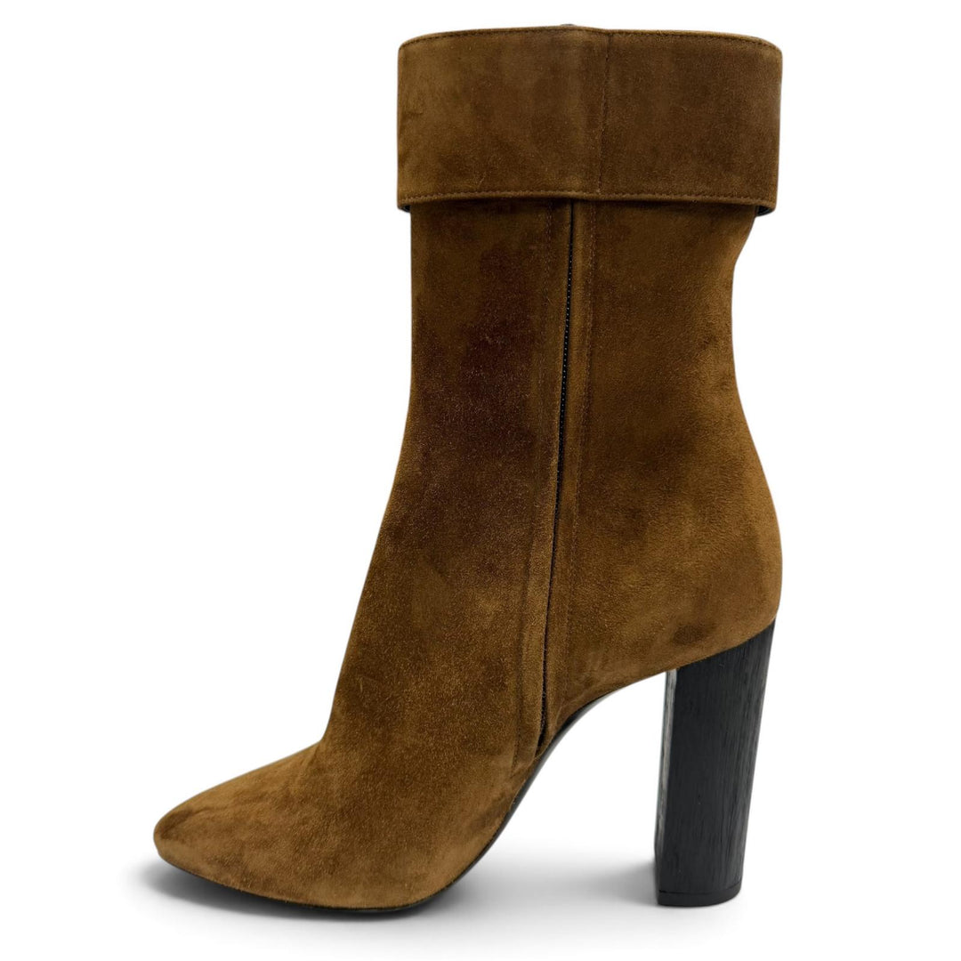 Excellent SAINT LAURENT short boots Side zip belt, suede leather Brown 38 529331