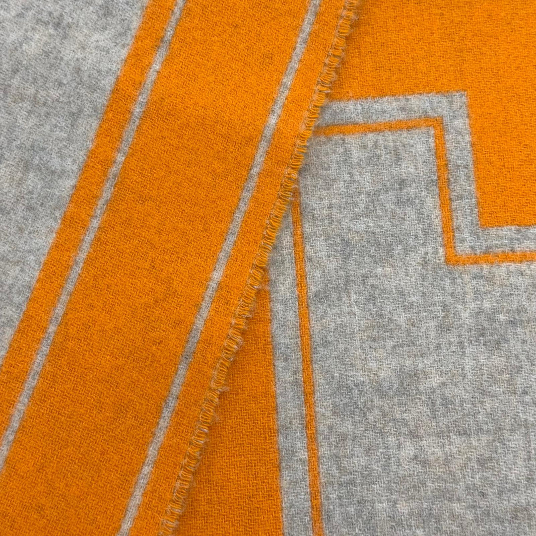 Excellent HERMES Scarf Muffler Cre Do H Leather logo patch with fringe cashmere