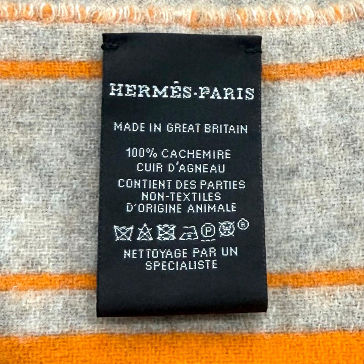 Excellent HERMES Scarf Muffler Cre Do H Leather logo patch with fringe cashmere