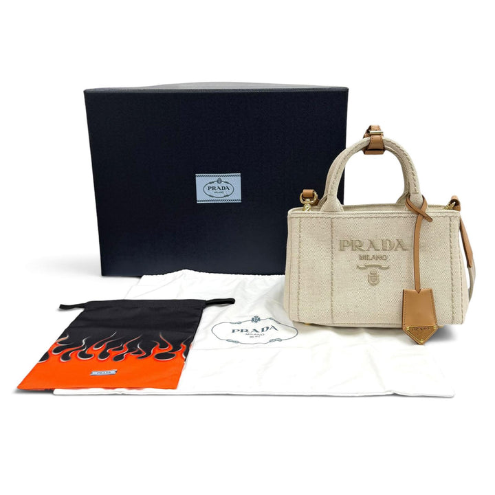 Pristine PRADA Handbag Jardinière Linen Blend Mini Handbag Women 1BG464