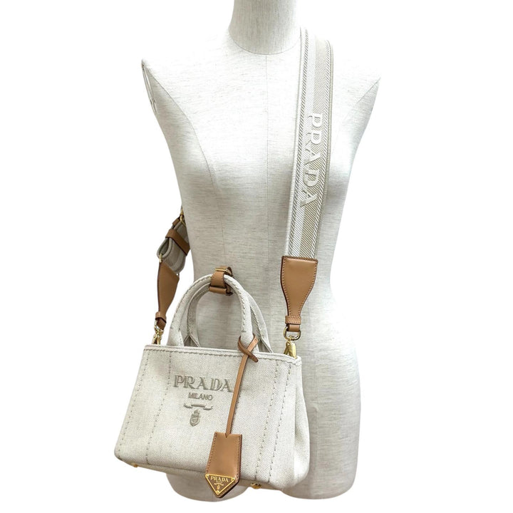 Pristine PRADA Handbag Jardinière Linen Blend Mini Handbag Women 1BG464