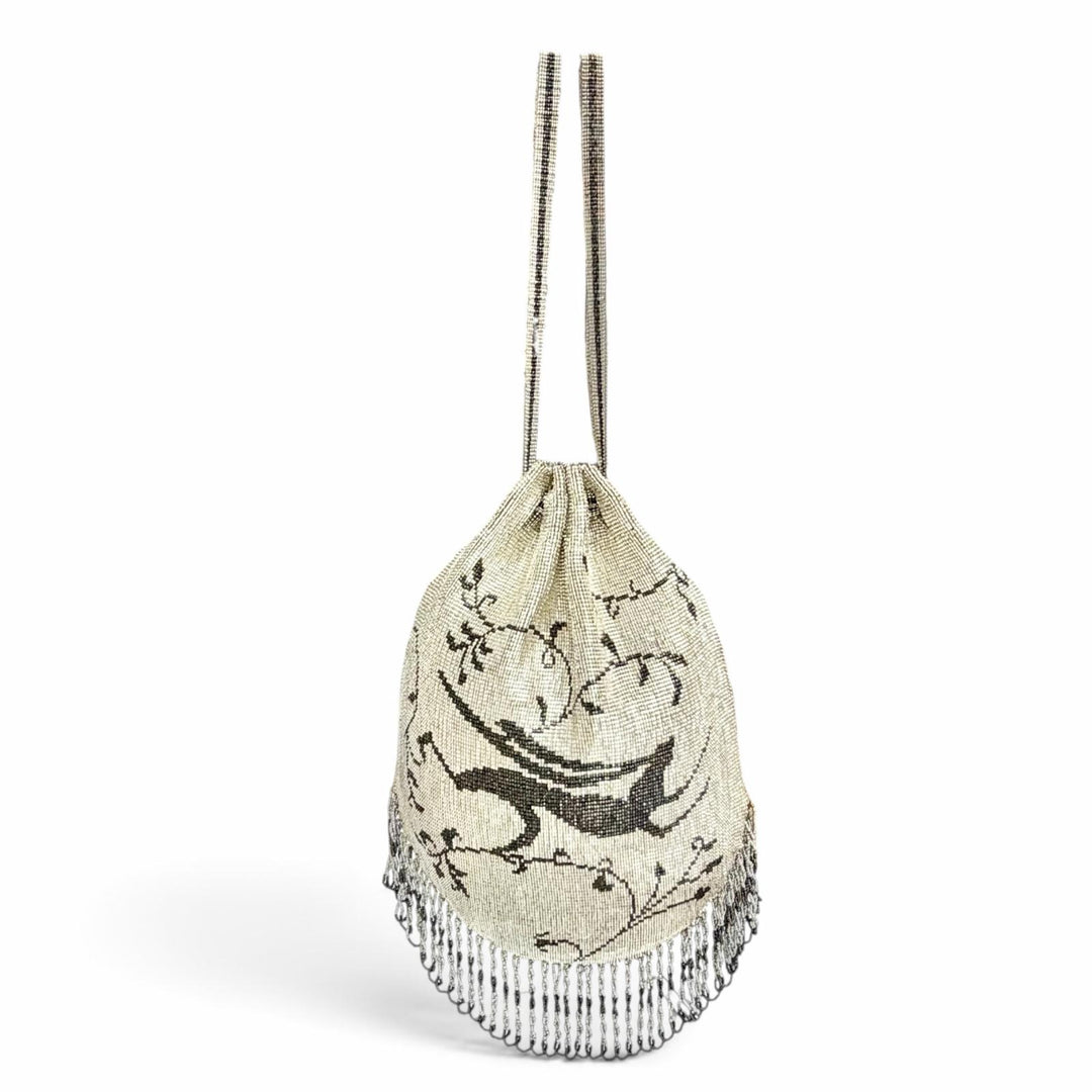 Excellent Karat Rabbit Fringe Art Deco Metal Bead Bag Drawstring Bag Handbag