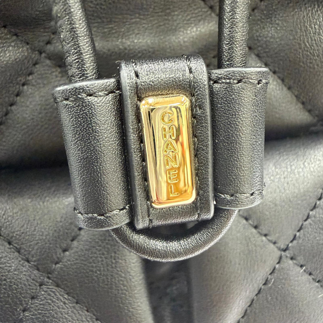 Excellent CHANEL Matelassé COCO Mark Two-Pocket Calfskin Backpack black AS4342