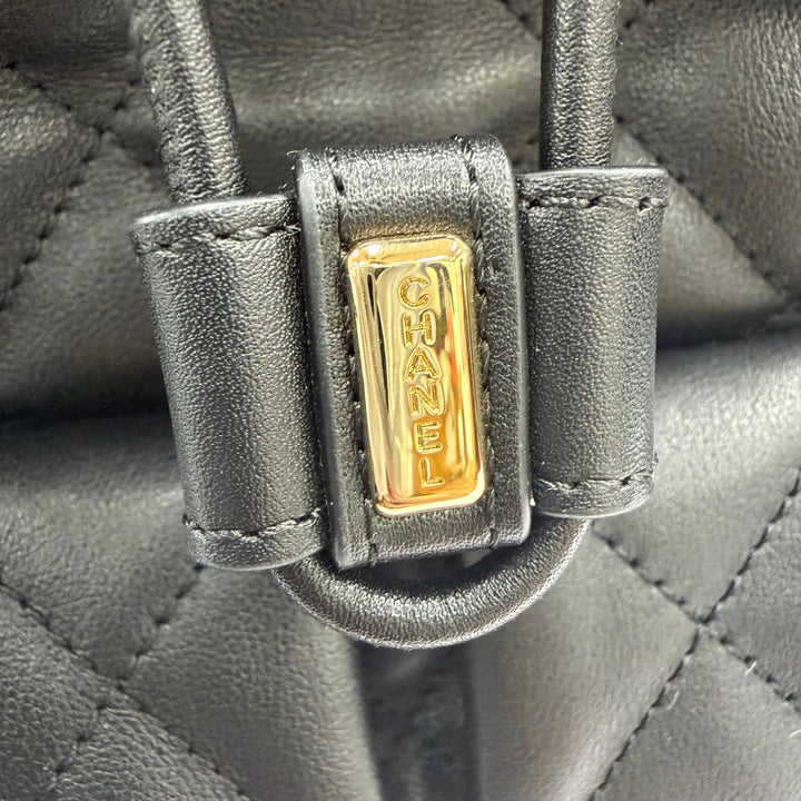 Excellent CHANEL Matelassé COCO Mark Two-Pocket Calfskin Backpack black AS4342