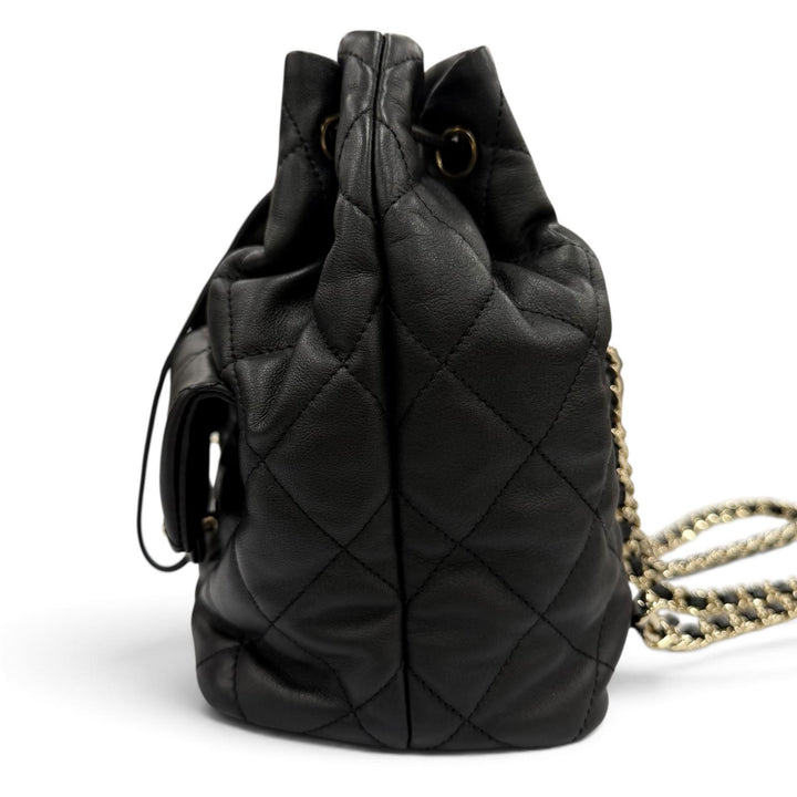 Excellent CHANEL Matelassé COCO Mark Two-Pocket Calfskin Backpack black AS4342