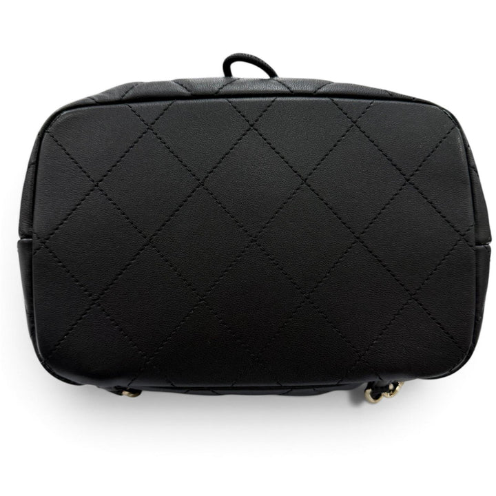 Excellent CHANEL Matelassé COCO Mark Two-Pocket Calfskin Backpack black AS4342