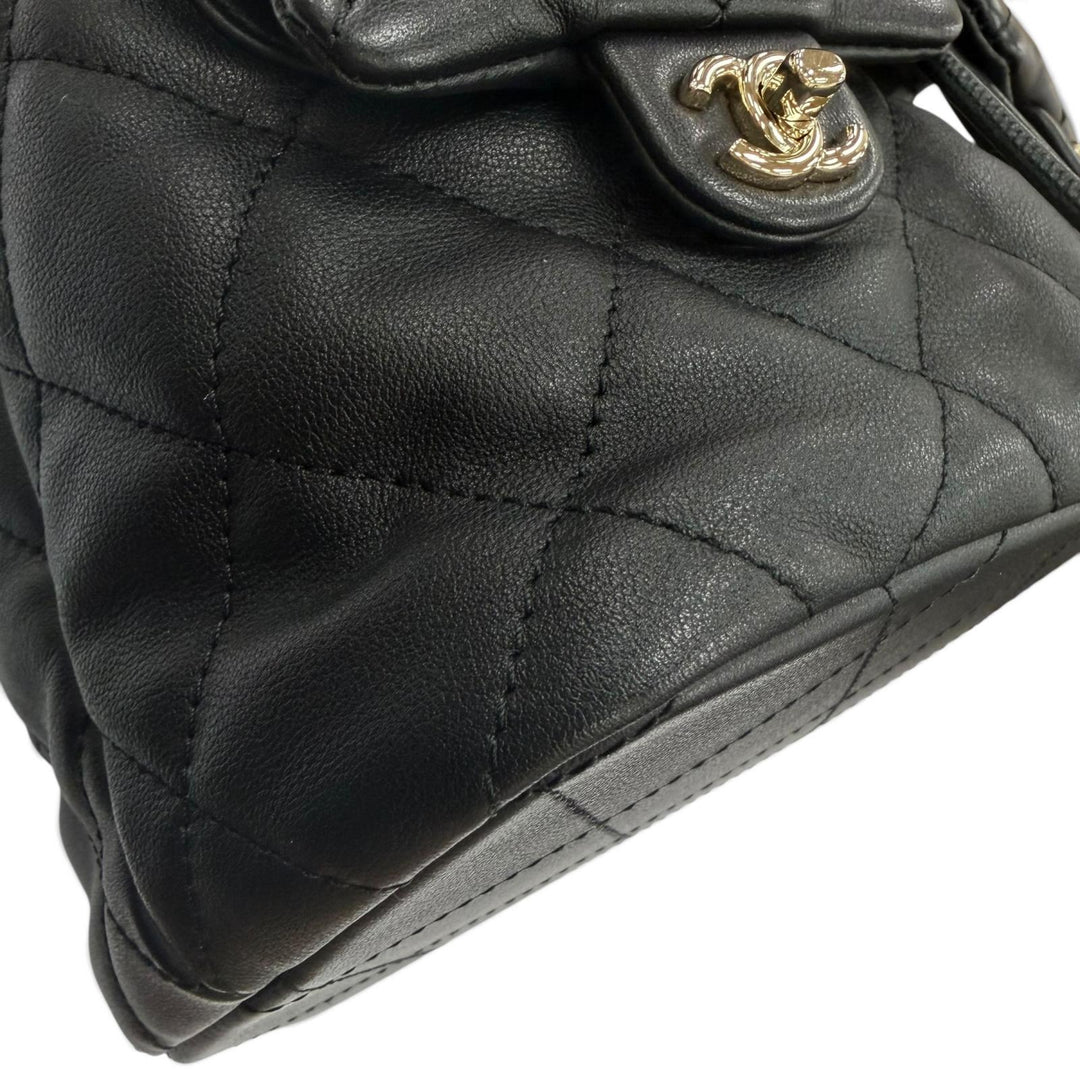 Excellent CHANEL Matelassé COCO Mark Two-Pocket Calfskin Backpack black AS4342