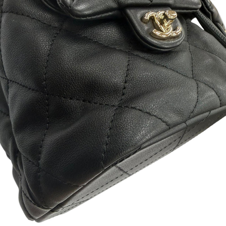 Excellent CHANEL Matelassé COCO Mark Two-Pocket Calfskin Backpack black AS4342