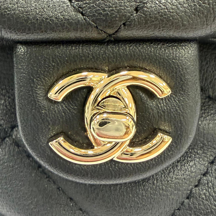 Excellent CHANEL Matelassé COCO Mark Two-Pocket Calfskin Backpack black AS4342